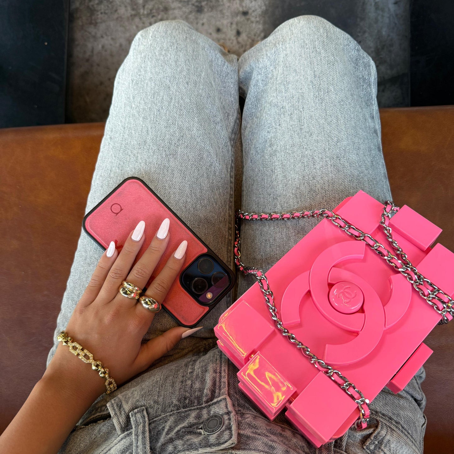 Customer matching our rose alcantara case with chanel pink handbag 